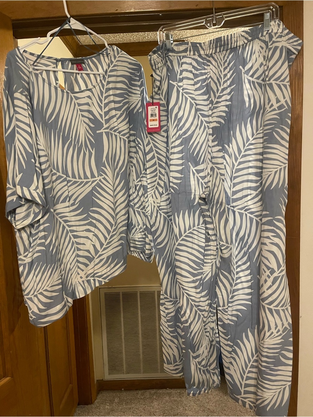 Vince Camuto Lake Breeze Blue & White Palm Print Two-Piece